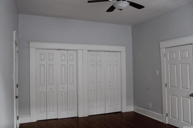 315 W 22nd St, Little Rock, AR 72206 - unfurnished bedroom featuring dark wood-type flooring, baseboards, and ceiling fan
