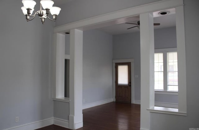 315 W 22nd St, Little Rock, AR 72206 - entrance foyer featuring baseboards, wood finished floors, and ceiling fan with notable chandelier