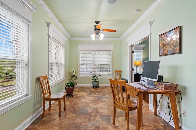 199 Gleneagle Loop, Hot Springs, AR 71913 - home office with a healthy amount of sunlight, baseboards, a ceiling fan, and stone finish floor