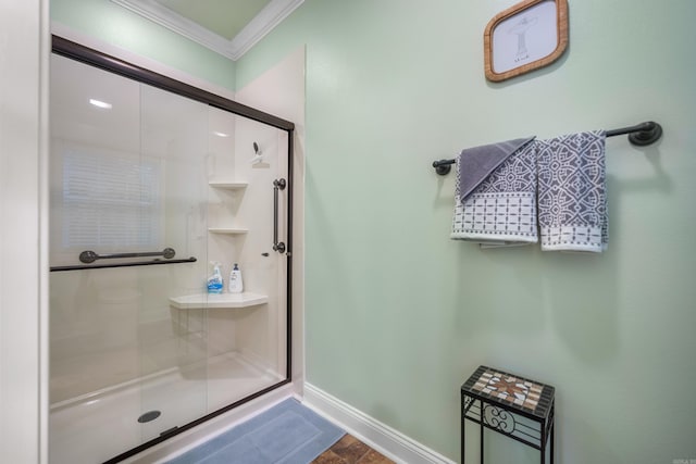 199 Gleneagle Loop, Hot Springs, AR 71913 - full bath featuring a stall shower, ornamental molding, and baseboards
