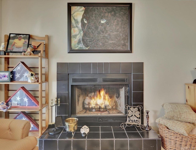 room details featuring a fireplace