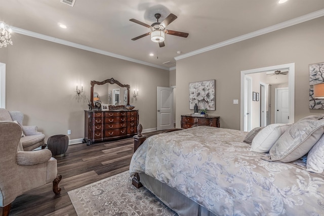 74 Greystone Blvd, Cabot, AR 72023 - bedroom featuring wood finished floors, recessed lighting, crown molding, a ceiling fan, and baseboards