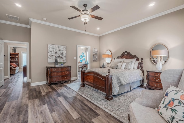 74 Greystone Blvd, Cabot, AR 72023 - bedroom featuring recessed lighting, baseboards, visible vents, crown molding, and wood finished floors