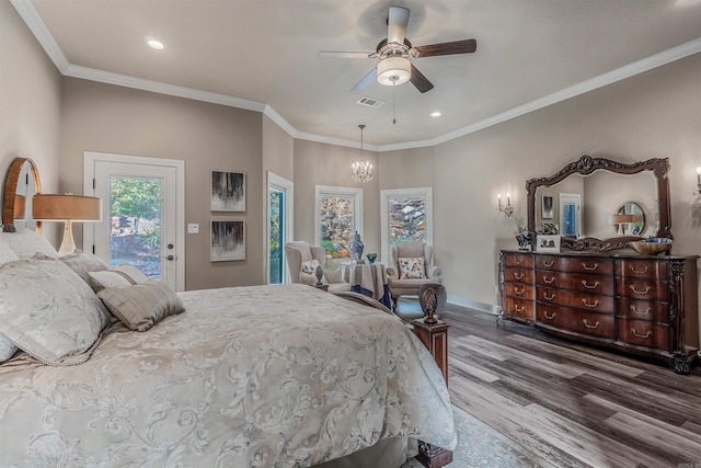 74 Greystone Blvd, Cabot, AR 72023 - bedroom featuring visible vents, wood finished floors, access to exterior, and recessed lighting