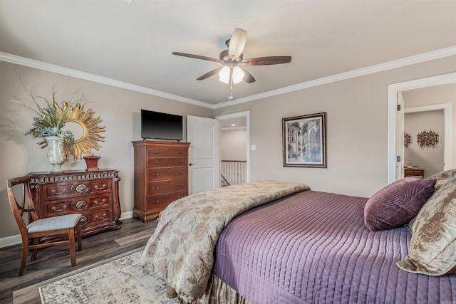 74 Greystone Blvd, Cabot, AR 72023 - bedroom with baseboards, crown molding, a ceiling fan, and wood finished floors