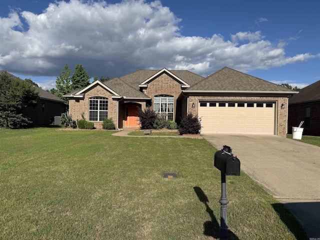 1360 Champions, Conway, AR 72034 - ranch-style house featuring brick siding, a garage, concrete driveway, roof with shingles, and a front lawn