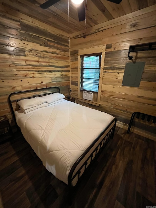 892 Hwy 375 E, Mena, AR 71953 - bedroom with electric panel, wood ceiling, wood walls, and wood finished floors