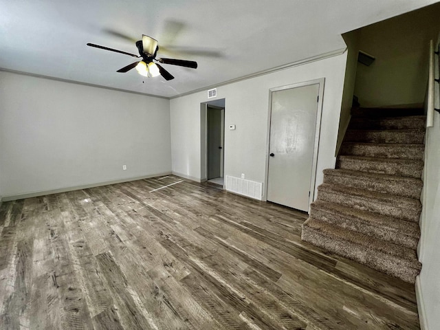 1906 W Matthews Ave, Jonesboro, AR 72401 - interior space with wood finished floors, visible vents, ceiling fan, ornamental molding, and stairs