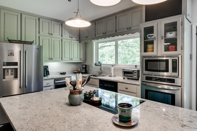 1494 N Miller Point Rd, Quitman, AR 72131 - kitchen with a sink, light stone countertops, black appliances, and a toaster