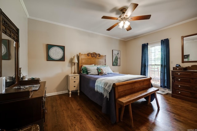 1494 N Miller Point Rd, Quitman, AR 72131 - bedroom featuring baseboards, dark wood-style flooring, and crown molding