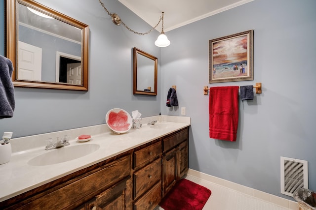 1494 N Miller Point Rd, Quitman, AR 72131 - full bath with a sink, crown molding, double vanity, and visible vents