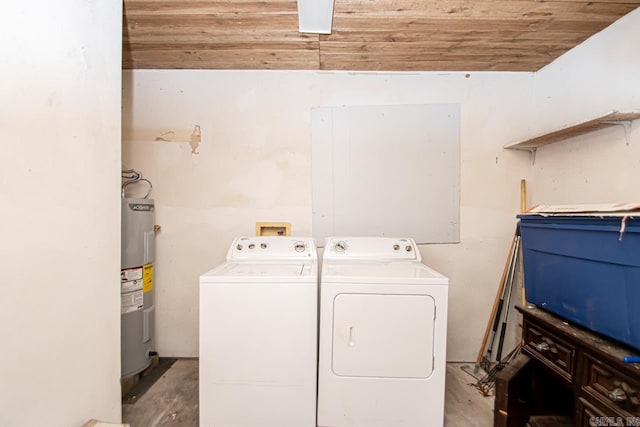 1400 S Rose St, Sheridan, AR 72150 - washroom with wooden ceiling, laundry area, water heater, and independent washer and dryer