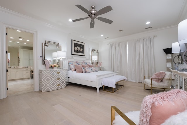 44 Deauville Cir, Little Rock, AR 72223 - bedroom with light wood finished floors, crown molding, visible vents, and recessed lighting