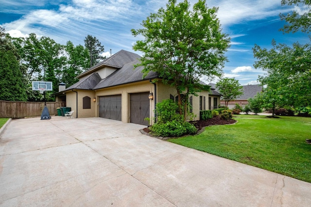 44 Deauville Cir, Little Rock, AR 72223 - view of property exterior with a garage, a yard, fence, concrete driveway, and brick siding