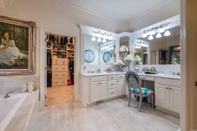 102 Falata Cir, Little Rock, AR 72223 - full bathroom featuring ornamental molding, a garden tub, vanity, and visible vents