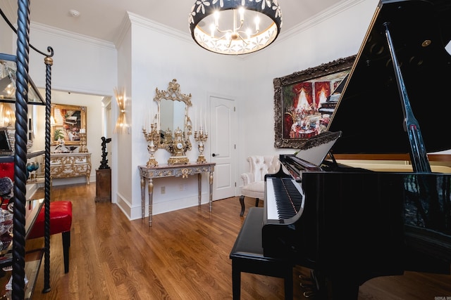 102 Falata Cir, Little Rock, AR 72223 - living area with a chandelier, crown molding, baseboards, and wood finished floors