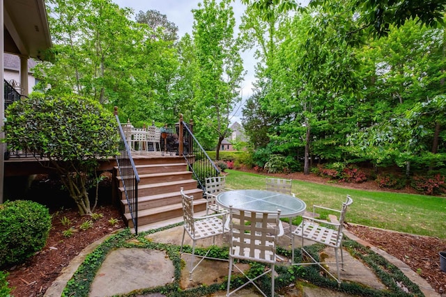 102 Falata Cir, Little Rock, AR 72223 - view of yard featuring stairs, a patio, and outdoor dining space
