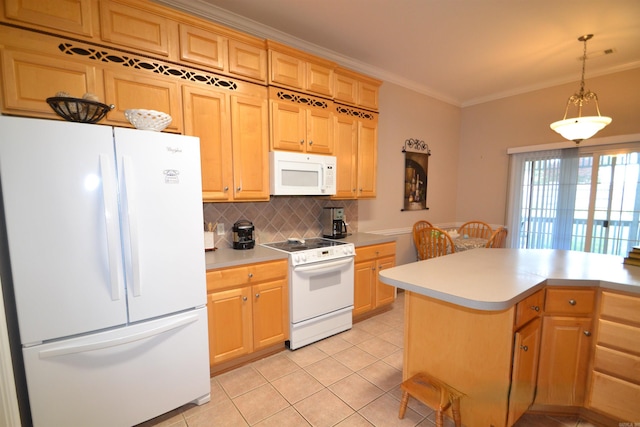 3810 Hanover Dr, Bryant, AR 72022 - kitchen with white appliances, light countertops, light tile patterned floors, and backsplash