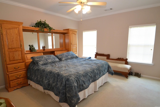 3810 Hanover Dr, Bryant, AR 72022 - bedroom with light colored carpet, multiple windows, visible vents, and crown molding