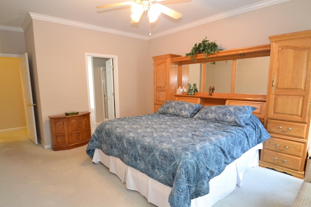 3810 Hanover Dr, Bryant, AR 72022 - bedroom featuring ornamental molding, light carpet, baseboards, and a ceiling fan