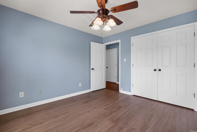 330 Melwood St, Hot Springs National Park, AR 71901 - unfurnished bedroom with a closet, wood finished floors, baseboards, and ceiling fan