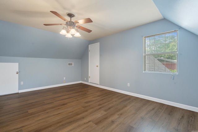330 Melwood St, Hot Springs National Park, AR 71901 - bonus room featuring vaulted ceiling, ceiling fan, dark wood-style floors, and visible vents