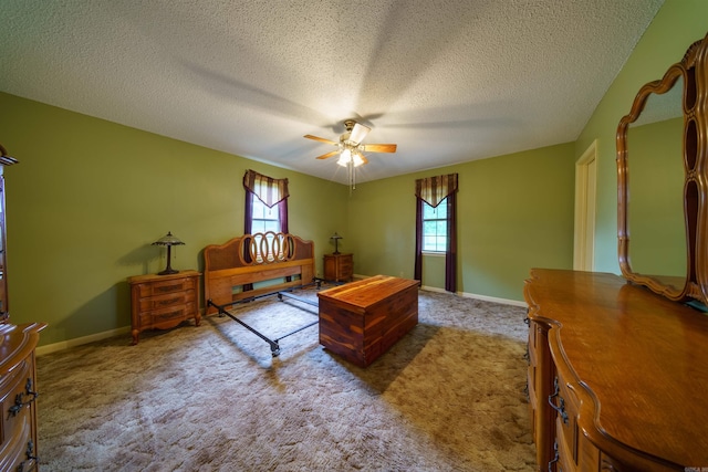 140 Bird Dove Ln, Heber Springs, AR 72543 - bedroom with carpet flooring, multiple windows, a textured ceiling, and ceiling fan