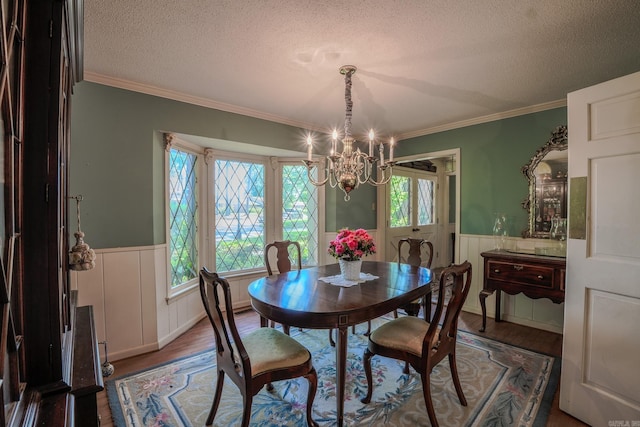 5 Southern Pines Cv, Pine Bluff, AR 71603 - dining room featuring a textured ceiling, a notable chandelier, and a wainscoted wall