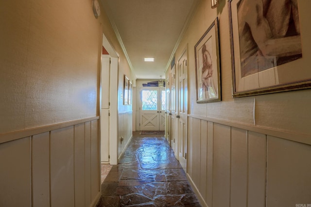 5 Southern Pines Cv, Pine Bluff, AR 71603 - hall with marble finish floor, a decorative wall, wainscoting, and ornamental molding
