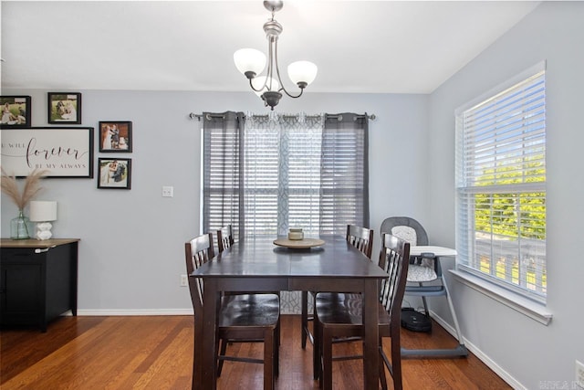 dining area featuring baseboards, plenty of natural light, and wood finished floors