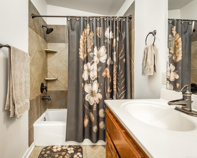 2420 Marshall St, Little Rock, AR 72206 - full bath featuring vanity, shower / bathtub combination with curtain, and tile patterned flooring