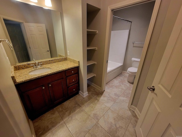 244 Mountain Terrace Cir, Maumelle, AR 72113 - bathroom with toilet, vanity, baseboards,  shower combination, and tile patterned flooring