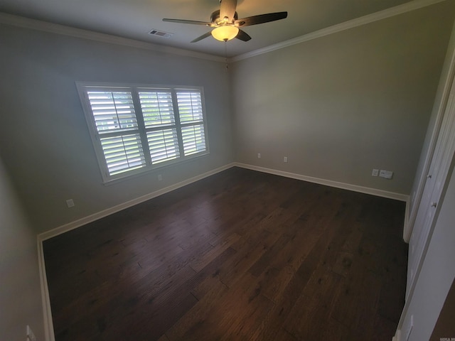 244 Mountain Terrace Cir, Maumelle, AR 72113 - unfurnished room featuring dark wood-style floors, a ceiling fan, baseboards, and crown molding