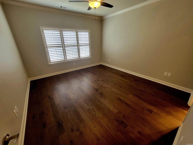 244 Mountain Terrace Cir, Maumelle, AR 72113 - spare room featuring ceiling fan, baseboards, dark wood-style floors, and crown molding