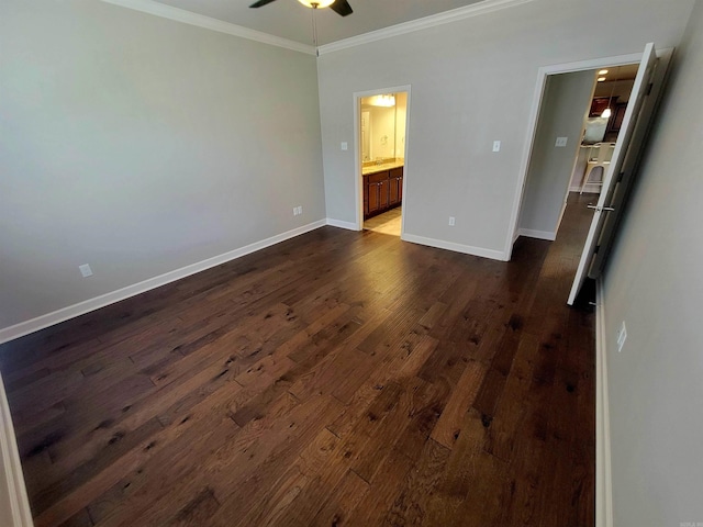 244 Mountain Terrace Cir, Maumelle, AR 72113 - unfurnished room featuring ornamental molding, a ceiling fan, dark wood-style floors, and baseboards