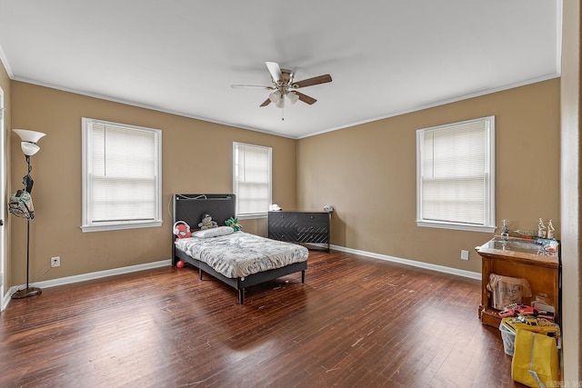 720 N 18th St, Blytheville, AR 72315 - bedroom featuring ceiling fan, wood-type flooring, baseboards, and ornamental molding