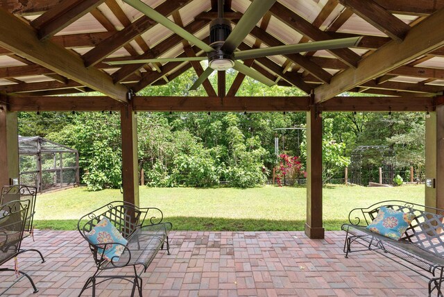 1000 Grandview Heights Dr, Conway, AR 72032 - view of patio with a gazebo, ceiling fan, and view of wooded area
