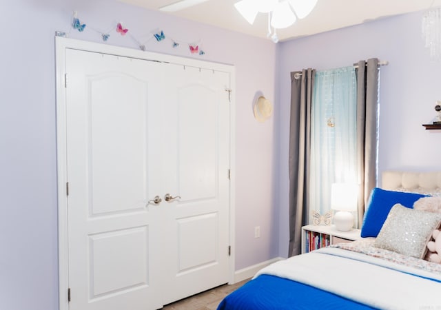 bedroom with light wood finished floors