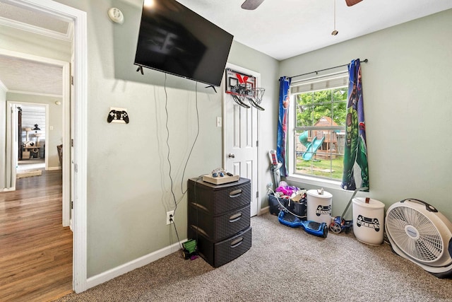 12 High Plains Dr, Cabot, AR 72023 - recreation room with ceiling fan, baseboards, and ornamental molding