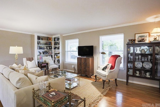 8113 Leatrice Dr, Little Rock, AR 72227 - living room featuring wood finished floors, baseboards, and ornamental molding