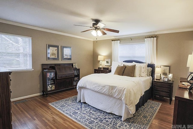 8113 Leatrice Dr, Little Rock, AR 72227 - bedroom with wood finished floors, crown molding, baseboards, and ceiling fan