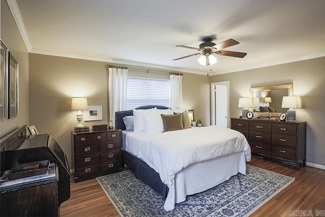 8113 Leatrice Dr, Little Rock, AR 72227 - bedroom with dark wood-type flooring, crown molding, ceiling fan, and baseboards