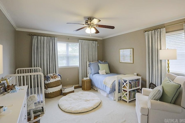 8113 Leatrice Dr, Little Rock, AR 72227 - bedroom featuring crown molding, light carpet, and ceiling fan