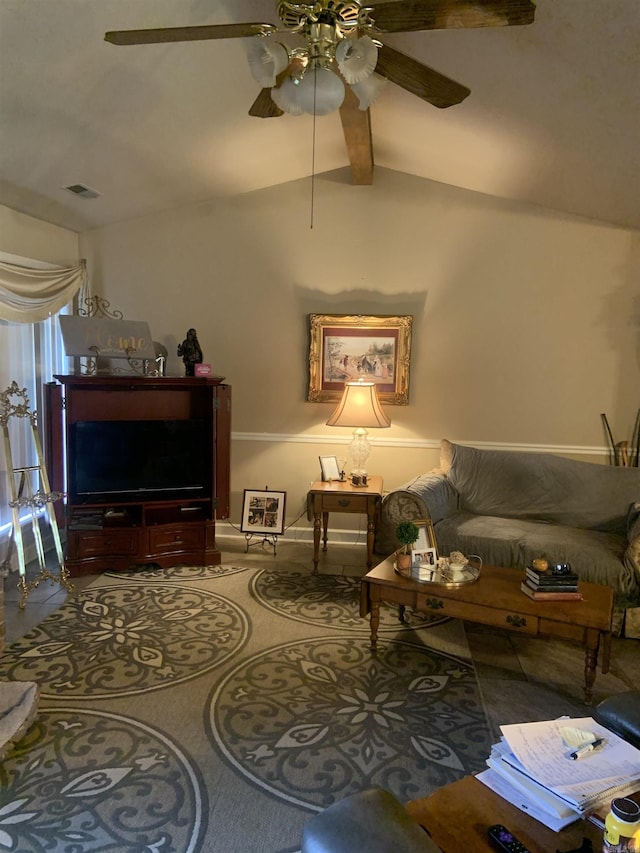 living room featuring ceiling fan