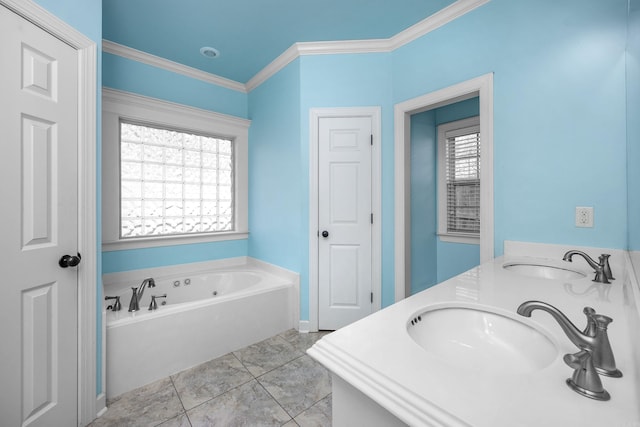 406 Parliament St, Little Rock, AR 72211 - bathroom with a bath, crown molding, and double vanity