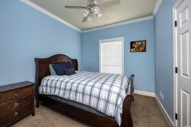 406 Parliament St, Little Rock, AR 72211 - bedroom with carpet flooring, crown molding, baseboards, and ceiling fan