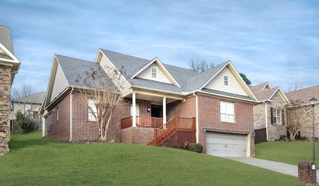 406 Parliament St, Little Rock, AR 72211 - view of front of home with a front yard, a porch, brick siding, concrete driveway, and an attached garage