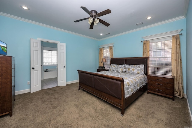 406 Parliament St, Little Rock, AR 72211 - bedroom with crown molding, carpet flooring, recessed lighting, ceiling fan, and baseboards