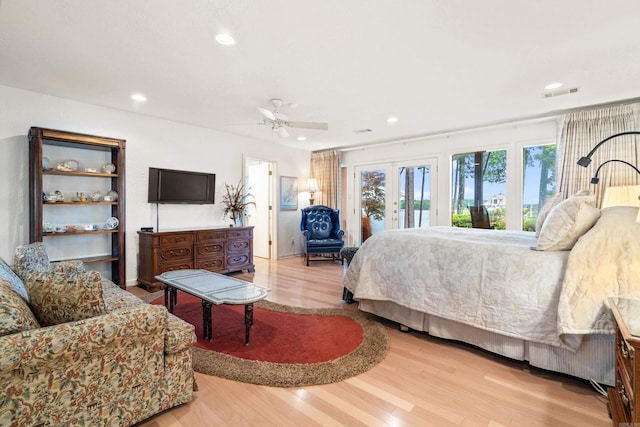 5000 Central Ave Unit 26-27, Hot Springs, AR 71913 - bedroom featuring access to outside, wood finished floors, recessed lighting, a ceiling fan, and french doors