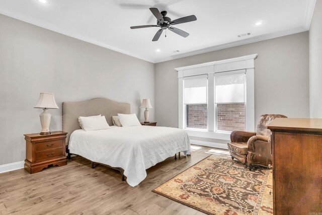 17 Cove Creek Pt, Little Rock, AR 72211 - bedroom with crown molding, baseboards, recessed lighting, wood finished floors, and a ceiling fan